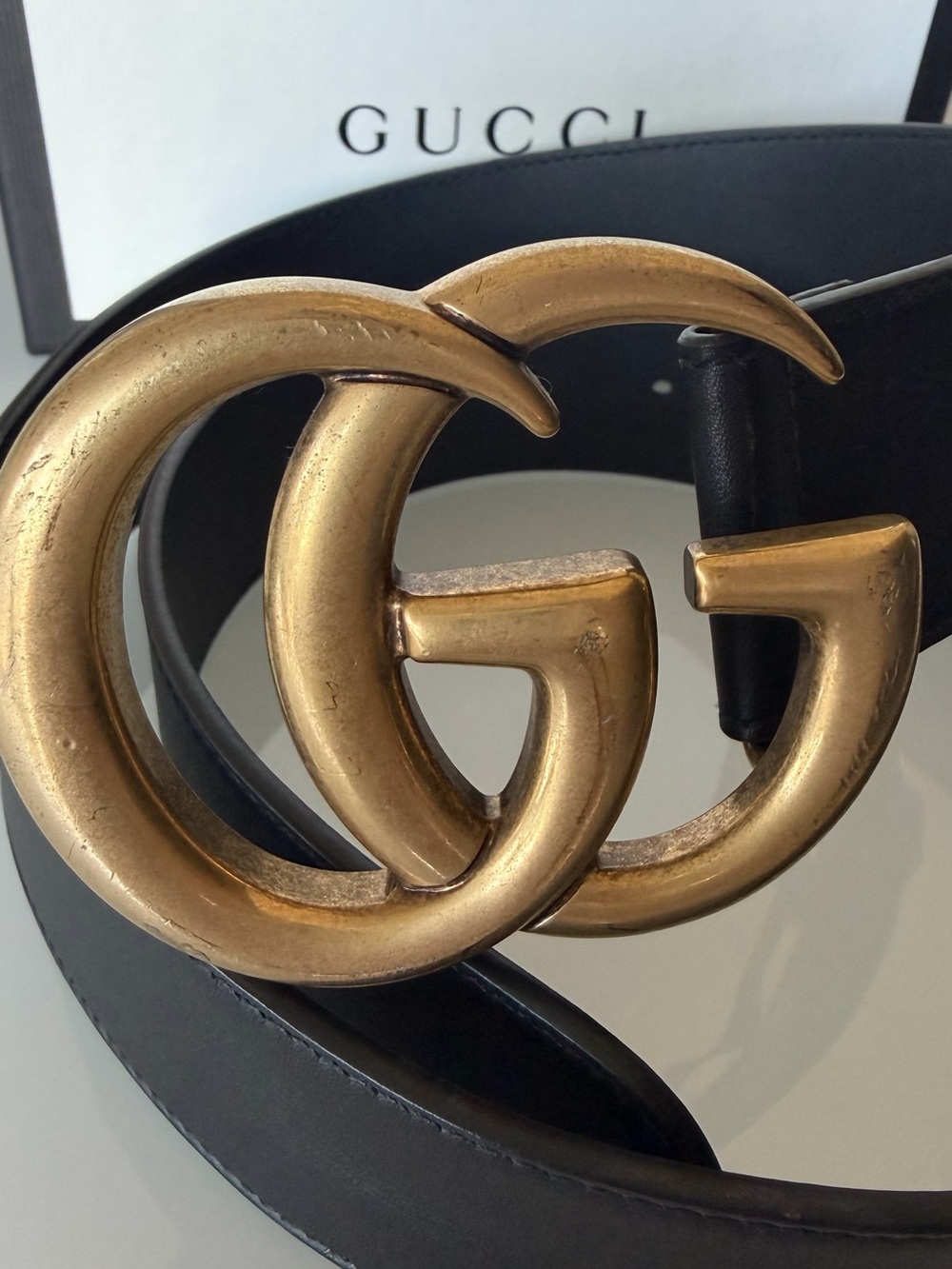 Gucci Black Leather Belt with Gold Double G Buckle